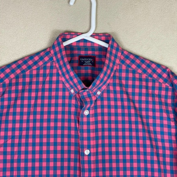 UNTUCKit‎ Shirt Adult Extra Large Red/Blue Long Sleeve Slim Fit Preppy Mens - Picture 2 of 10